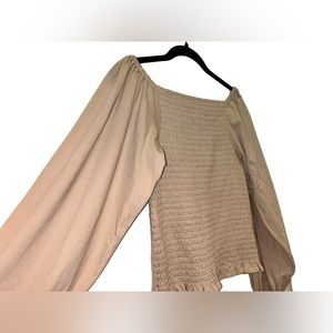 Loft - Tan Long Sleeve Smocked Top - Small